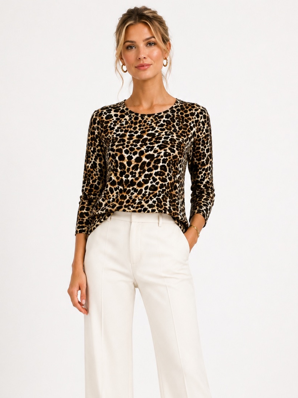Chico’s Leopard Animal Print Top Size M Y2K Office Momcore